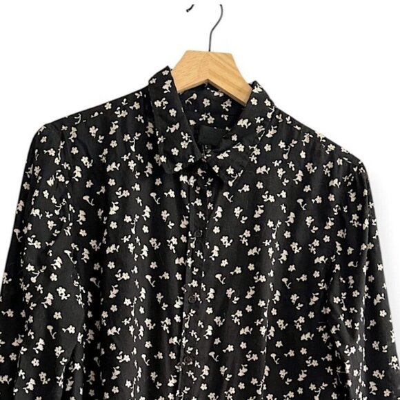 Nili Lotan Libby Floral-print Button-down Shirt In Ivory/black Floral, Size L - Picture 13 of 14